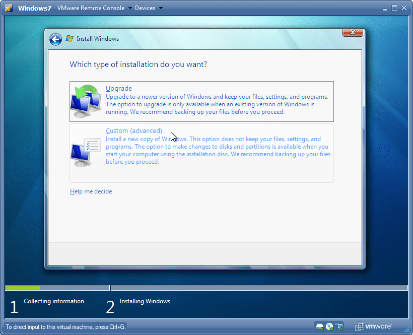 windows7 install vmwareserver 20