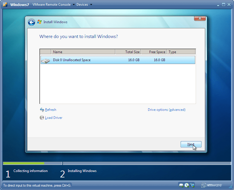 windows7 install vmwareserver 21