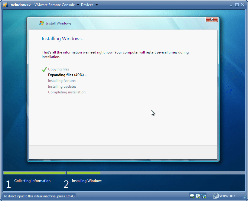 windows7 install vmwareserver 22