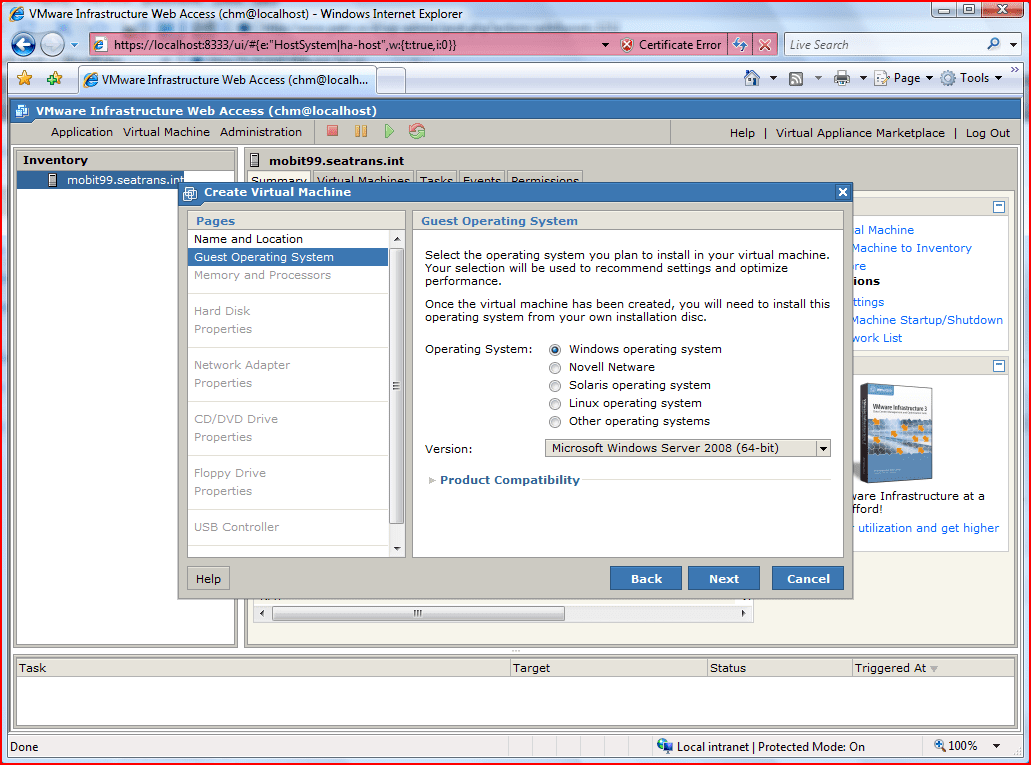 windows7 install vmwareserver 3