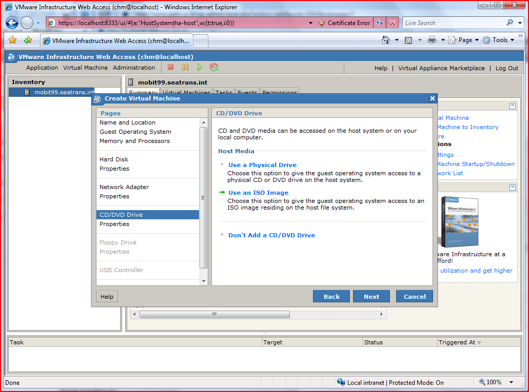 windows7 install vmwareserver 9