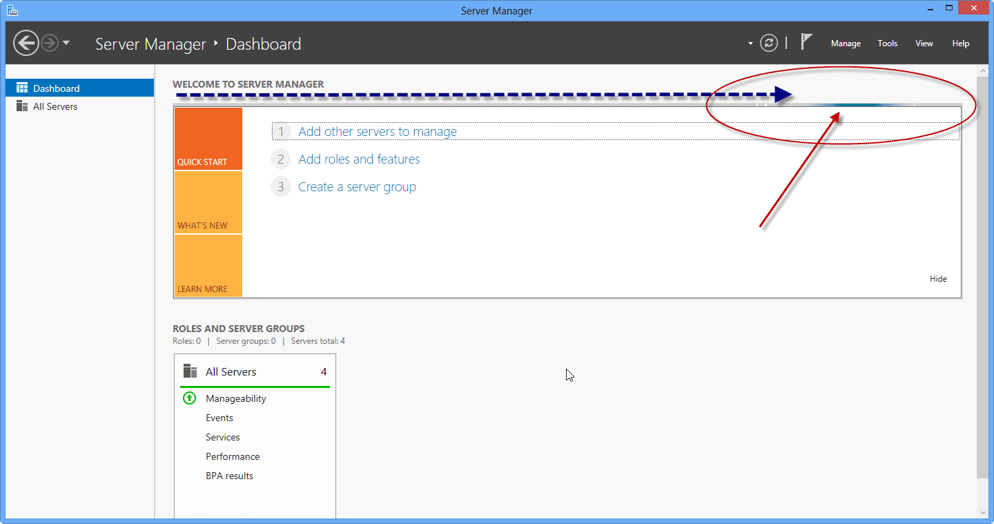 server manager dashboard refreshing